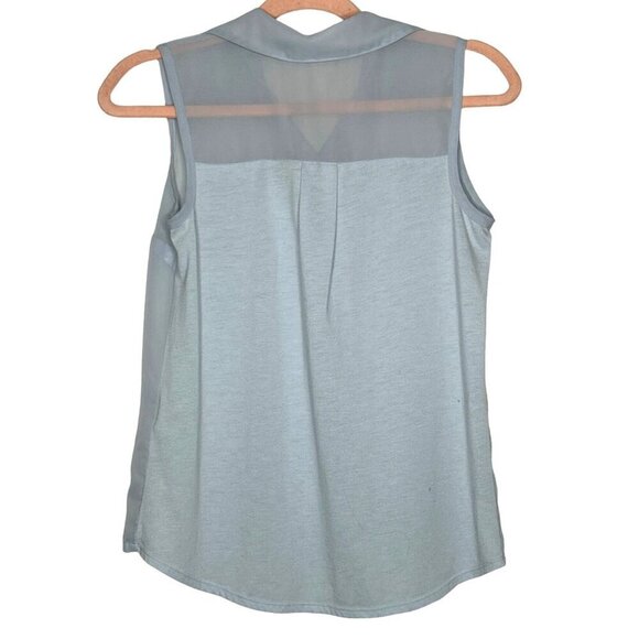 Princess Vera Wang Light Blue Sheer Lace Collared Button Down Tank Top Sz XS - Picture 2 of 8